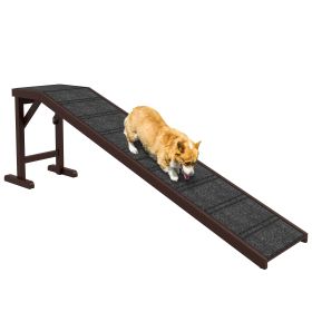 Pet Ramp For Dogs With Non-slip Carpet And Top Platform (color: Brown)