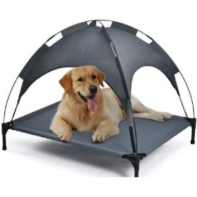 Outdoor Portable Grey Pet Dog Bed With Awning (color: Grey)