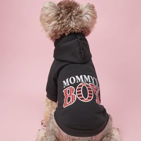 Pet Hoodie For Small & Medium Dogs; "Mommy's Boy" Pattern Dog Hoodie; Winter Pet Apparel (color: Black, size: S)