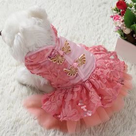 New Year Dog Dress; Festive Pet Dress; Floral Dog Costumes; Pet Clothes For Small Medium Dogs & Cats (color: Pink, size: L)