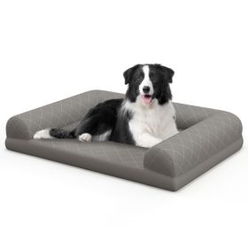 Egg-Foam Dog Crate Bed with 3-Side Bolster and Removable Washable Bed Cover (color: Gray)